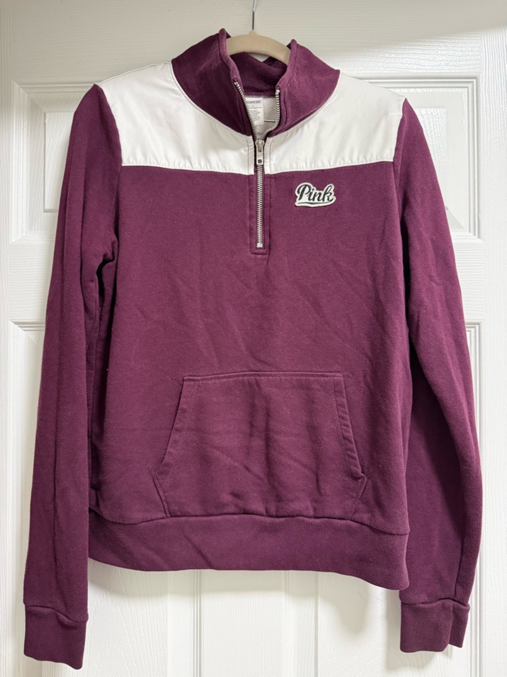 VS PINK Half-Zip Pullover in Burgundy with White Accent